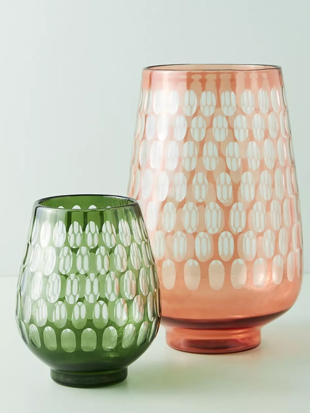 Anthropologie Etched Glass Thumbprint Pink Vase Decor MCM Boho Rose Floral SAFFY